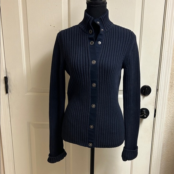 Tommy Hilfiger Cardigan Dark Blue Snap button Sweater, Size Small/P, EUC - Picture 1 of 12